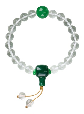 五行白水晶干青三通手链串珠手串
