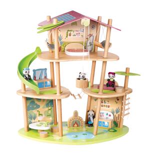 Hape熊猫之家豪华竹楼女孩过家家儿童生日礼物娃娃屋别墅玩具3岁+