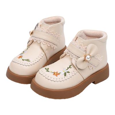 女童秋冬公主靴绣花二棉国风短靴