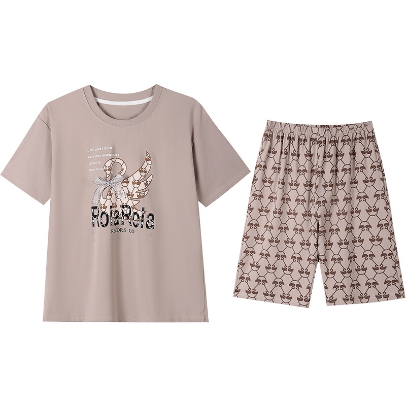 秋鹿睡衣女夏季纯棉短袖短裤套装
