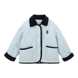 布丁哈鲁童装秋装女童灯芯绒外套2026棉衣小熊翻领棉服秋冬中大童