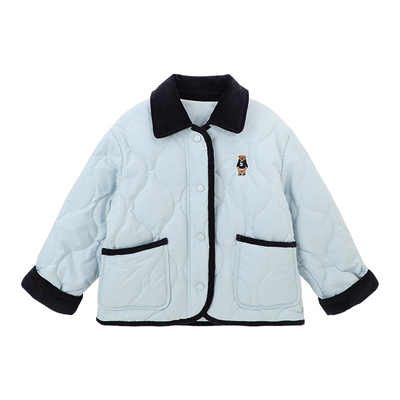 布丁哈鲁童装秋装女童灯芯绒外套2025棉衣小熊翻领棉服秋冬中大童