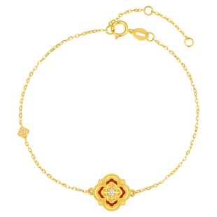 潮宏基四合如意黄18K金钻石玉髓手链彩金手饰新中式宫廷风高级女