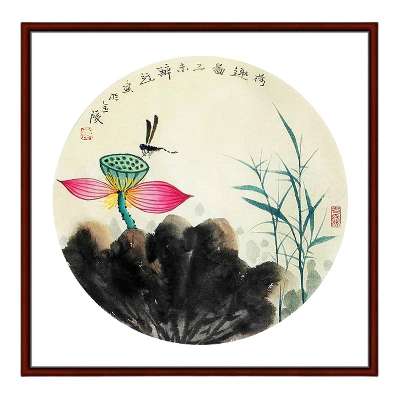 精品专业风真迹收藏圆形莲花国画
