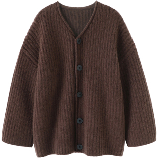 这版型狂满意~重磅加厚粗棒针羊绒开衫女纯羊绒毛衣宽松针织外套