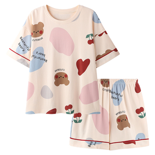 睡衣女夏季薄款短袖100%纯棉休闲卡通夏天家居服套装2025新款春款