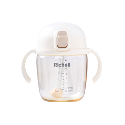 Richell利其尔PPSU儿童学饮杯宝宝水杯吸管杯牛奶杯直饮杯