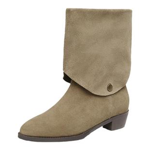 康奈堆堆靴西部牛仔靴骑士靴冬季英伦风女靴子真皮长筒靴