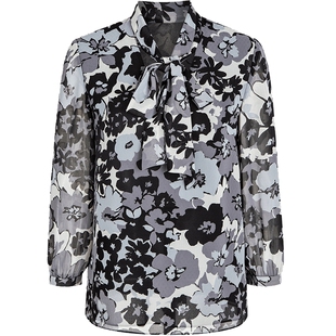 名师路春新款领口绑带衬衫女复古港味印花上衣设计感女小众