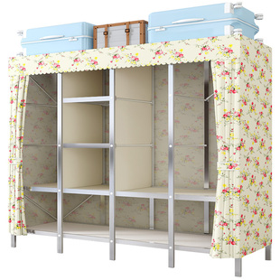 2025新款加固加粗不锈钢简易衣柜折叠衣橱出租布艺收纳钢架储物柜