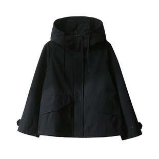 【优家!线下299!】春秋纯色连帽休闲时尚工装冲锋衣夹克外套女