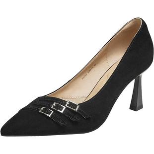 百思图2025秋季新款舒适羊皮高跟鞋浅口单鞋通勤尖头女鞋AQ352CQ5