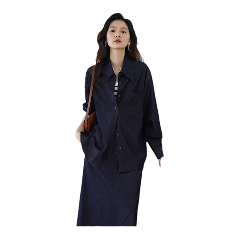 嘉茱莉2026春季新款衬衫外套女法式上衣半裙套装中长款衬衣外套