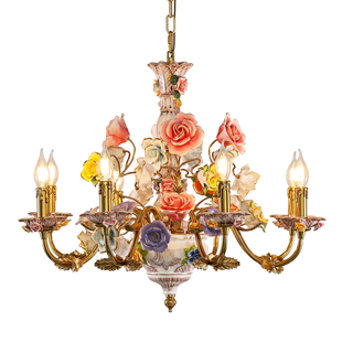 杰瑞唐宝法式吊灯浪漫田园花朵欧式陶瓷别墅客厅餐厅卧室创意灯具