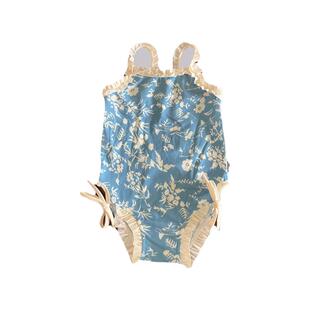 女童蝴蝶结泳衣夏季女宝宝碎花连体泳衣裤速干韩版女孩海边游泳装