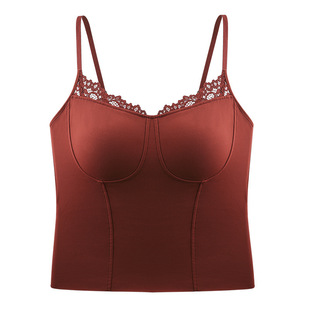 红色本命年蕾丝吊带保暖背心女带胸垫一体式美背可外穿保暖上衣女