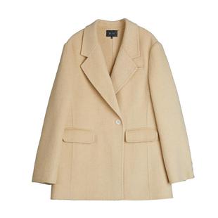 ELLE骆驼绒西装式正肩毛呢外套女2025冬季新款高级感简约羊毛大衣