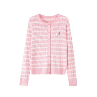 NOISY TEDDY26年春季新款时尚经典条纹女士长袖修身针织开衫百搭