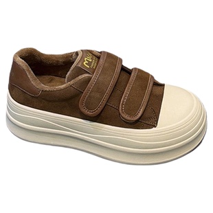 真皮厚底魔术贴板鞋女2025秋冬款娃娃头时尚休闲鞋增高显瘦乐福鞋