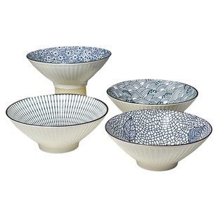 4只装日式拉面碗大号斗笠碗陶瓷家用面碗泡面碗8寸汤碗釉下彩餐具