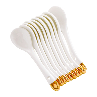 4个装 家用骨瓷调料勺金边小勺子厨房盐糖罐味勺汤勺陶瓷佐料汤匙