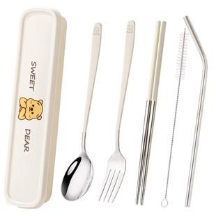 304不锈钢筷子叉勺子套装上班族便携盒三件套收纳盒餐具学生户外