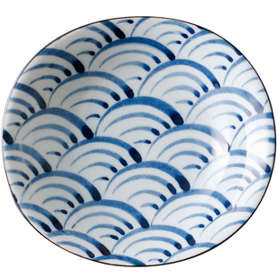 日本进口有田烧陶瓷清秀22cm日式家用餐具青花椭圆盘盘深盘菜盘子