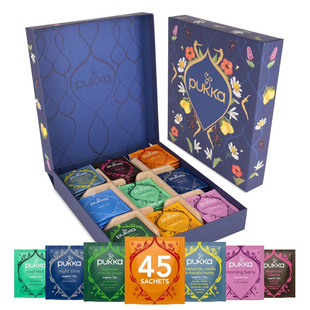 Pukka-普卡Selection新鲜活力生姜黄柠檬抹茶花草茶礼盒9款45袋