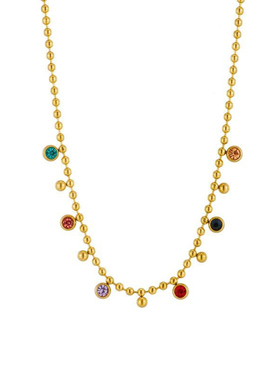 法式钛钢高保色锁骨链女复古彩色宝石圆钻项链高级感不掉色毛衣链