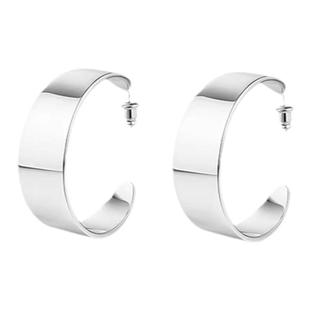 张悦儿马总同款圆弧耳环女小众设计高级感夸张银色光面宽耳圈耳饰