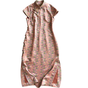 云澍原创花罗香云纱复古碎花中式改良旗袍裙长款桑蚕丝国风连衣裙