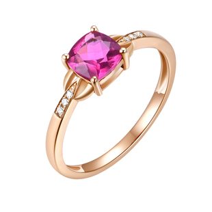 私意珠宝天然彩宝0.65克拉卢比莱玫红色碧玺戒指18K金镶钻石首饰
