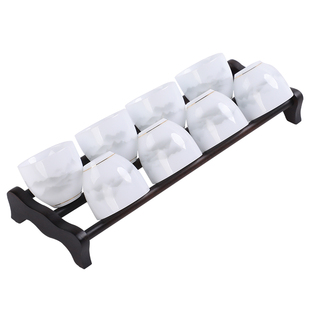 高端冰种玉白瓷功夫茶杯6只装家用茶具喝茶小杯子品茗茶碗带杯架