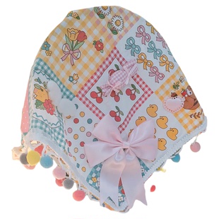 多巴胺可爱圆形镜子万能装饰遮挡布化妆镜梳妆台风水化解盖布棉麻