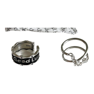 甜酷叠戴链条流苏戒指女韩版时尚个性黑色字母开口指环嘻哈食指戒