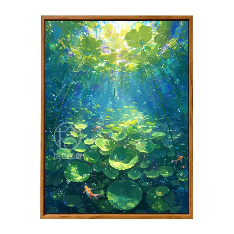 夏日荷塘数字油画diy填充涂色