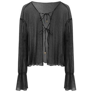 COCOBELLA银葱亮丝镂空微透视夏遮阳上衣女黑色纸片人开衫LC606-2