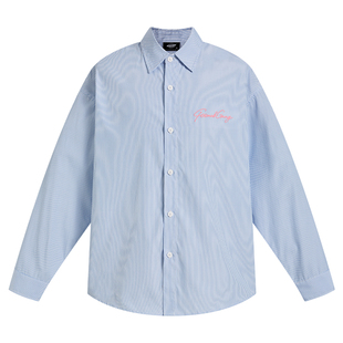 404MOB复古刺绣条纹长袖衬衫男女ins设计感休闲衬衣外套潮2025新