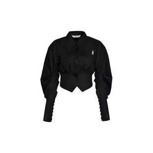 YES BY YESIR叶谦原创设计师秋新款纯黑剪裁心机拼接衬衫