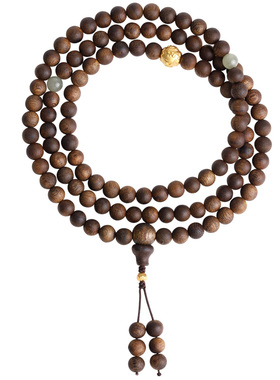 心斋堂女款沉香108颗黄金佛珠