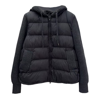 拼接2024新款欧货连帽针织羽绒服