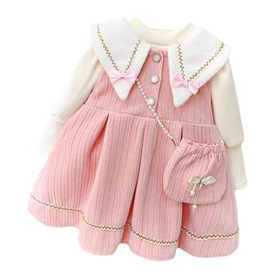 女童冬装加绒裙子2025新款洋气儿童礼服公主裙一岁宝宝秋冬连衣裙