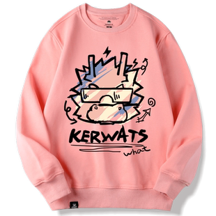 KERWATS品牌大码男女无性别24龙图案中国风圆领卫衣粉色情侣装