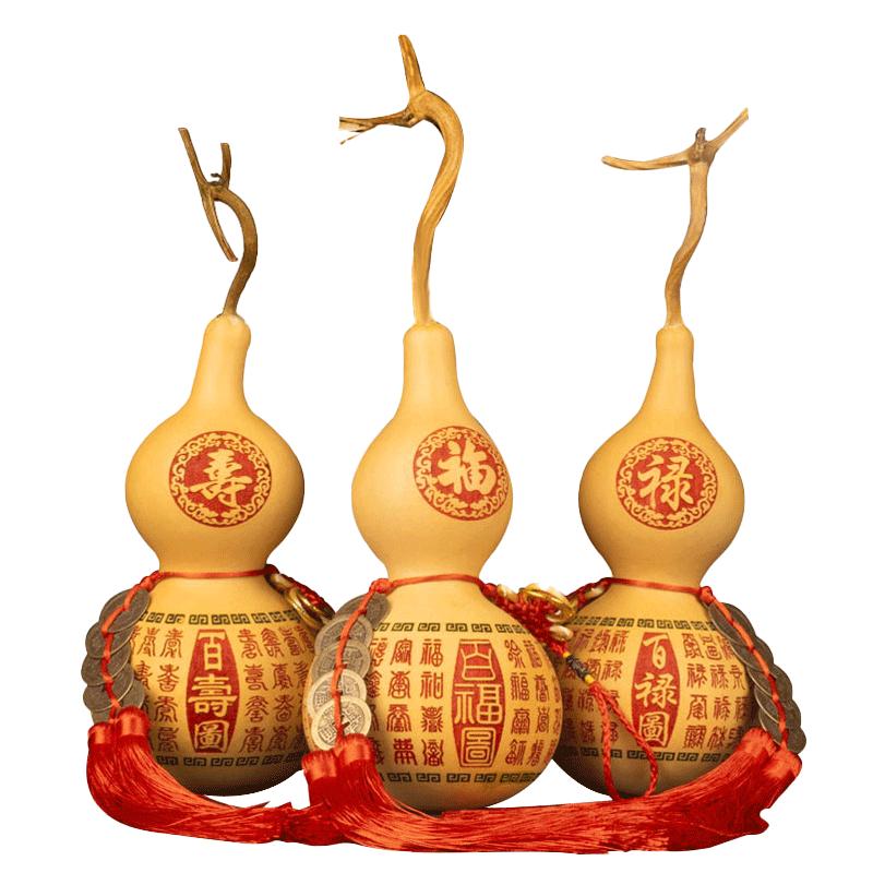 天然八卦葫芦玩具挂件圆五帝钱摆件手把件带龙头平安玄关葫芦摆件