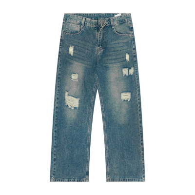 美式破洞牛仔裤男款春秋款阔腿裤