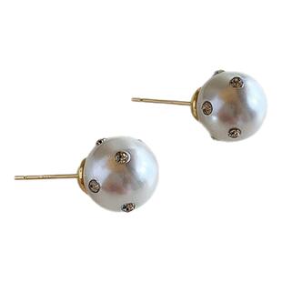 镶钻珍珠耳钉女士纯银针耳环2025新款爆款高级感轻奢气质大气耳饰