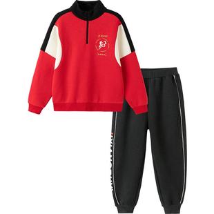 巴拉巴拉童装儿童套装男童宝宝拜年服2026春秋装棒球服新年红色