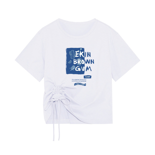 日系遮肉百搭t恤女短款高腰露脐抽绳短袖宽松半袖上衣甜酷ins潮牌