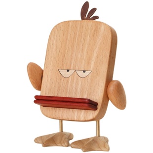 原上城大脸鸭实用手机支架办公室桌面创意个性实木摆件日常礼品