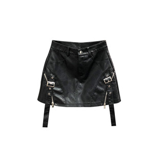 高腰辣妹PU皮短裤裙女2025秋季时尚减龄个性A字打底半身工装裙裤
